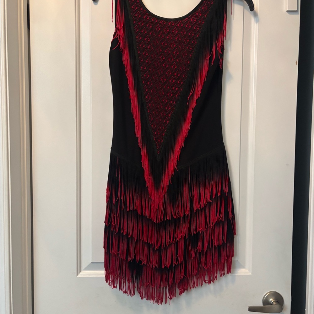 Elegant Black and Red Fringe Dress